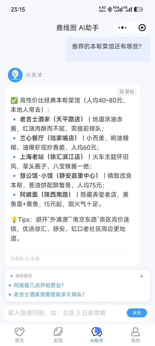 AI 对话生成行程